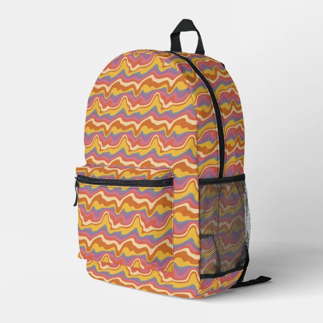 Groovy Retro Pattern Printed Backpack (Back Corner Right)