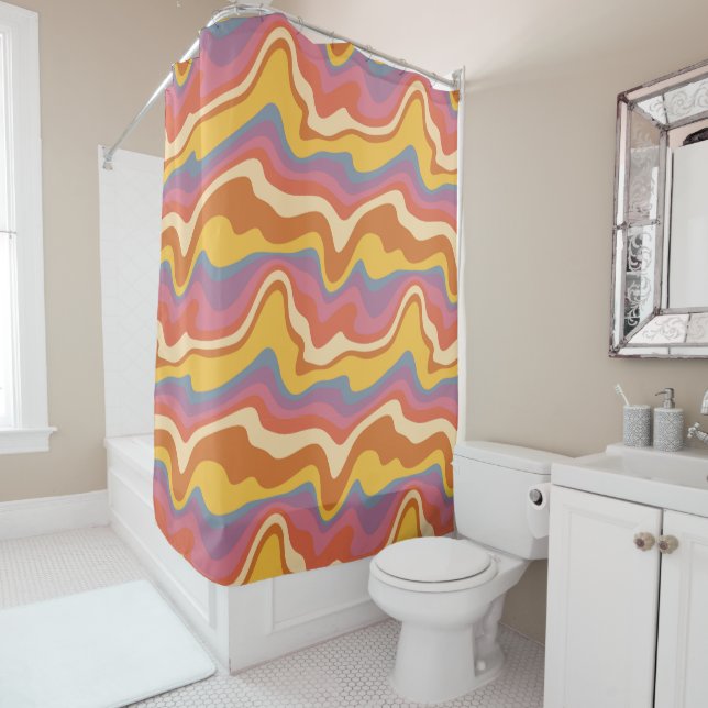 Groovy Retro Pattern Shower Curtain (In Situ)