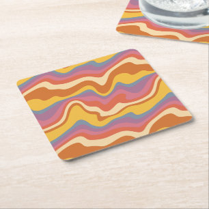 Groovy Retro Pattern Square Paper Coaster