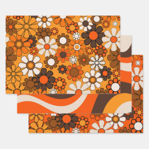 Groovy Retro Patterns with 1970s Vibes Wrapping Paper Sheet