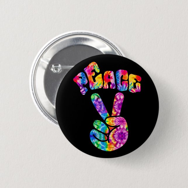 Groovy Retro Peace Hand  6 Cm Round Badge (Front & Back)