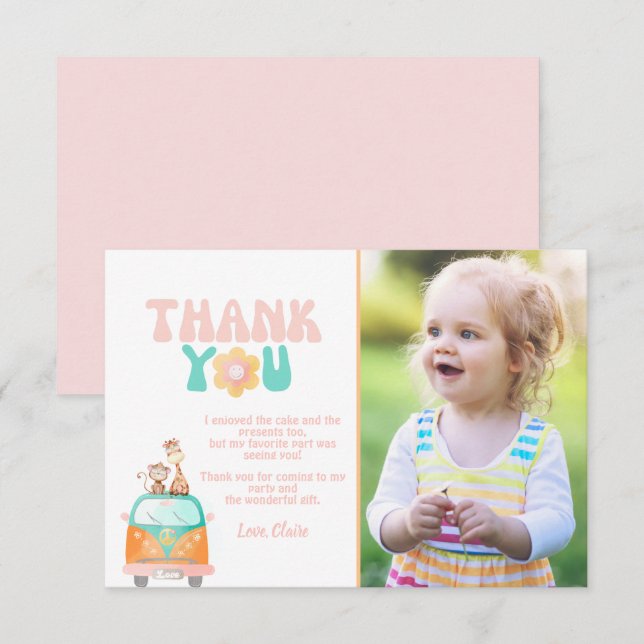 Groovy Retro Personalised photo Flat  Thank You Card (Front/Back)