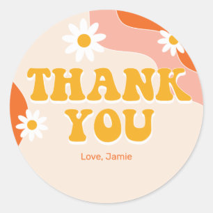 Groovy Retro Personalised Thank You Sticker