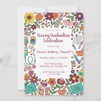 Groovy Retro Pharmacy Graduation Party Invitation