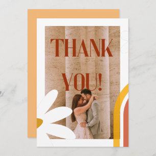 Groovy Retro Photo Flower Power Wedding Thank You Card