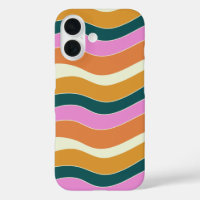 Groovy Retro Pink and Green Wavy Lines  