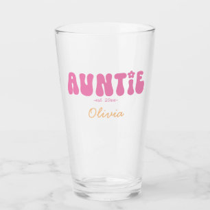 Groovy Retro Pink Auntie Established Monogram Glass