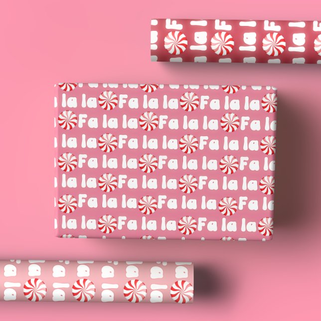 Groovy Retro Pink Fa La La Christmas Wrapping Paper Sheet (Creator Uploaded)