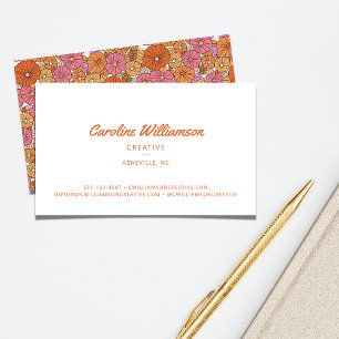Groovy Retro Pink Orange Bohemian Floral Flowers Business Card