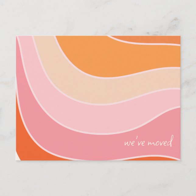 Groovy Retro Pink Orange Moved New Home Address Postcard (Front)
