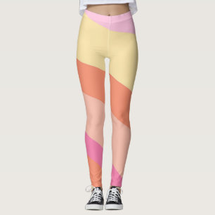 Groovy Retro Pink Orange Yellow Striped  Leggings