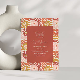 Groovy Retro Pink Rust Floral Cute QUINCEAÑERA Invitation