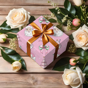 Groovy Retro Pink Santa Claus Wink Wrapping Paper