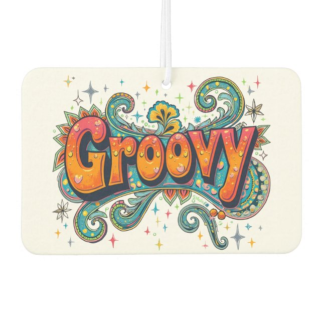 Groovy Retro Psychedelic 70s Funky Hippie Art Car Air Freshener (Front)