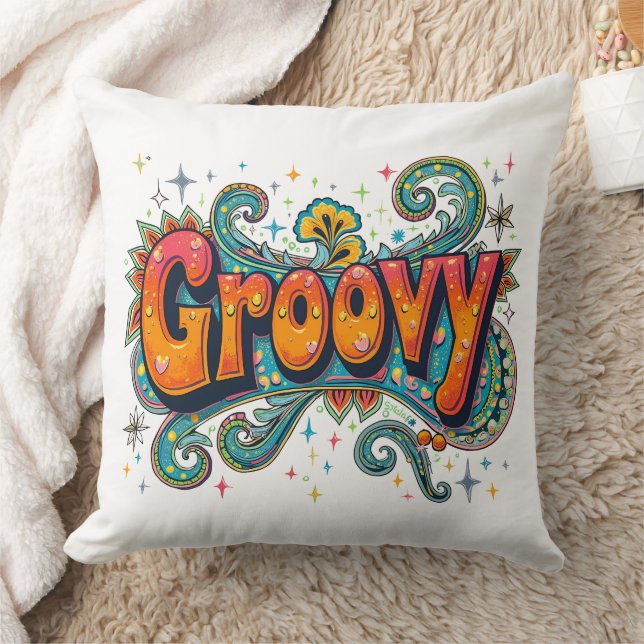 Groovy Retro Psychedelic 70s Funky Hippie Art Cushion (Blanket)