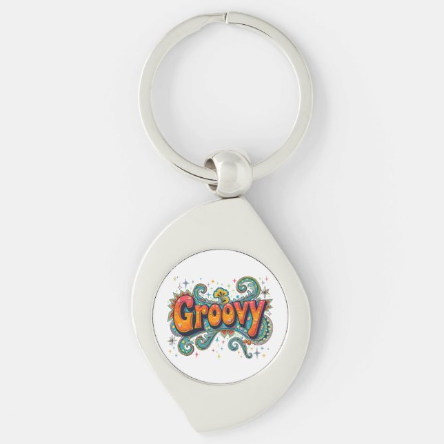 Groovy Retro Psychedelic 70s Funky Hippie Art Key Ring (Front)