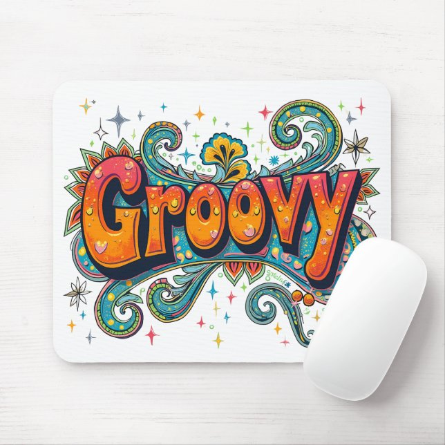 Groovy Retro Psychedelic 70s Funky Hippie Art Mouse Mat (With Mouse)