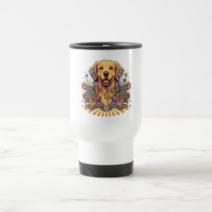 Groovy Retro Psychedelic Golden Retriever Peace Travel Mug