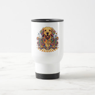 Groovy Retro Psychedelic Golden Retriever Peace  Travel Mug