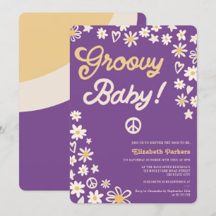 Groovy retro purple boho baby shower invitation