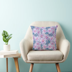 Groovy Retro Purple Daisy Pattern Cushion