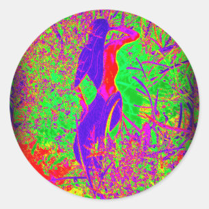 groovy retro purple hippie mermaid classic round sticker