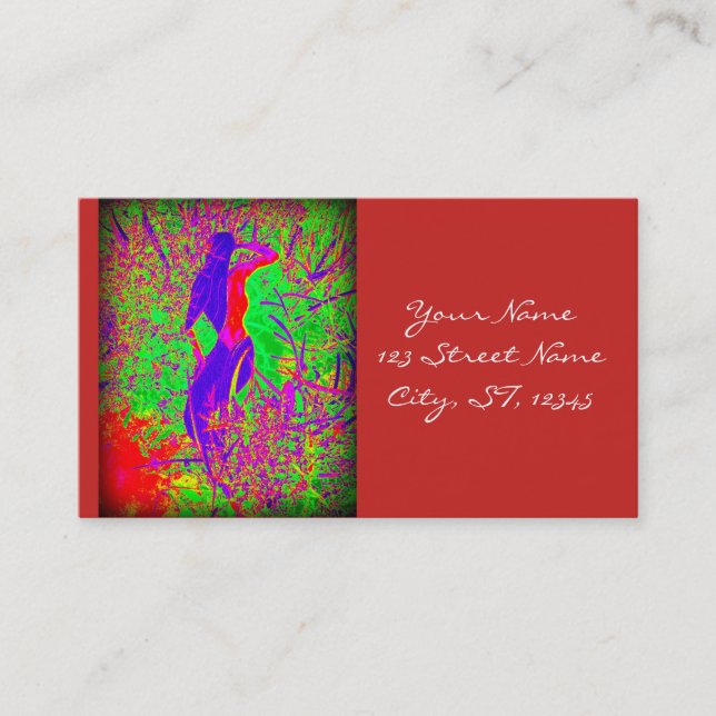 groovy retro purple hippie mermaid red business card (Front)