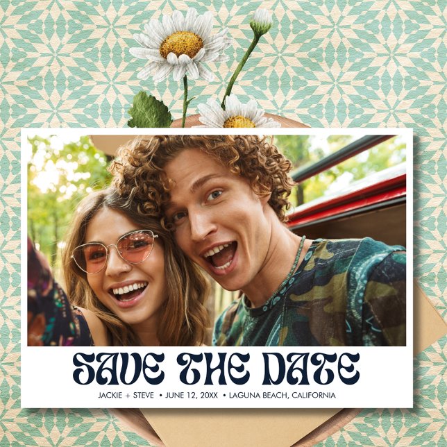 Groovy Retro QR Code Photo Wedding Save The Date (Groovy Retro QR Code Photo Wedding Save The Date)