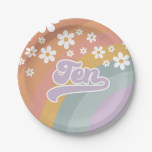 Groovy Retro Rainbow 10th Birthday Paper Plates