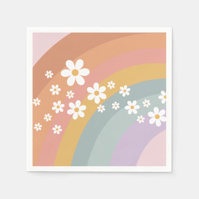 Groovy Retro Rainbow and Daisy Napkin (Front)