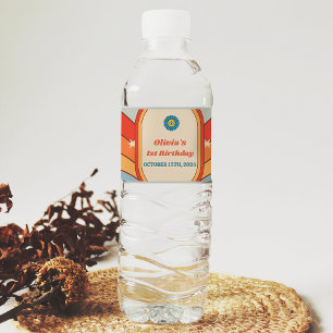 Groovy Retro Rainbow Birthday Party  Water Bottle Label