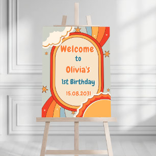 Groovy Retro Rainbow Birthday Party Welcome Sign