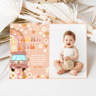 Groovy Retro Rainbow Birthday Photo Thank You Card