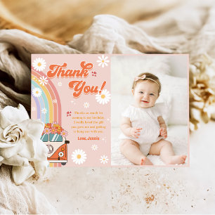 Groovy Retro Rainbow Birthday Photo Thank You Card