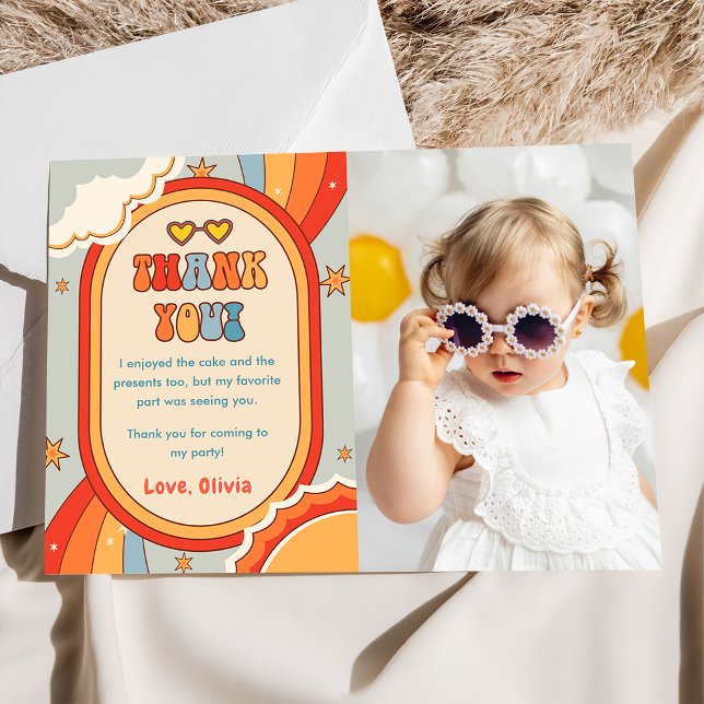 Groovy Retro Rainbow Birthday Thank You Card  (Creator Uploaded)
