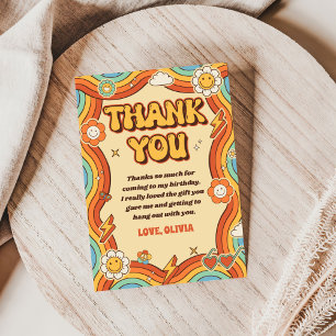 Groovy Retro Rainbow Birthday Thank You Card
