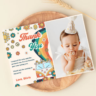 Groovy Retro Rainbow Birthday Thank You Card