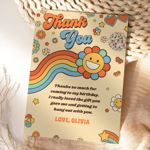 Groovy Retro Rainbow Birthday Thank You Card