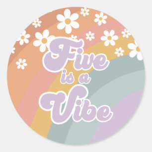 Groovy Retro Rainbow Five is a Vibe Classic Round Sticker