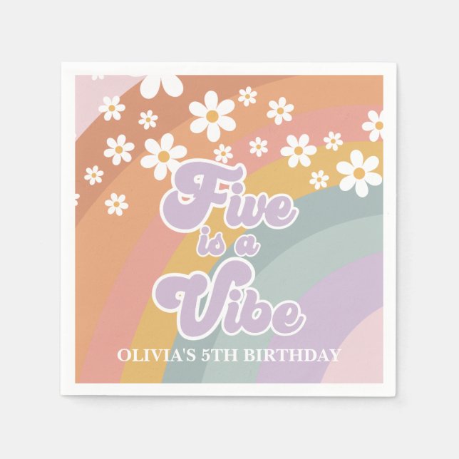 Groovy Retro Rainbow Five is a Vibe Napkin (Front)