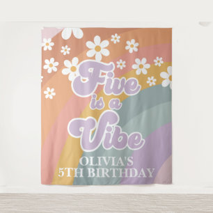 Groovy Retro Rainbow Five is a Vibe Tapestry