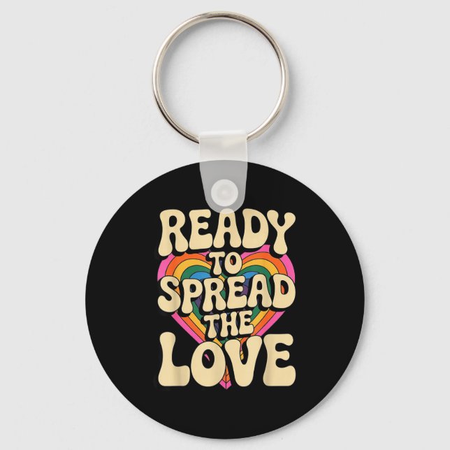 Groovy Retro Rainbow Heart Sitive Valentine Messag Key Ring (Front)