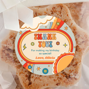 Groovy Retro Rainbow Thank You Birthday Party Classic Round Sticker