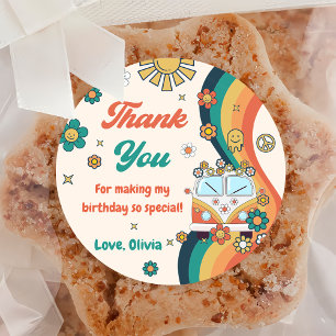 Groovy Retro Rainbow Thank You Birthday Party Classic Round Sticker