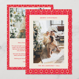 Groovy Retro Red and Pink Photo Letter Christmas Holiday Card