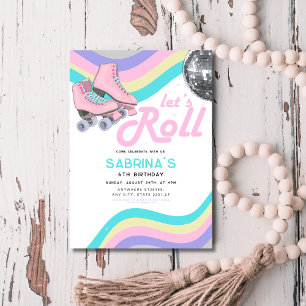 Groovy Retro Roller Skating Birthday Party   Invitation