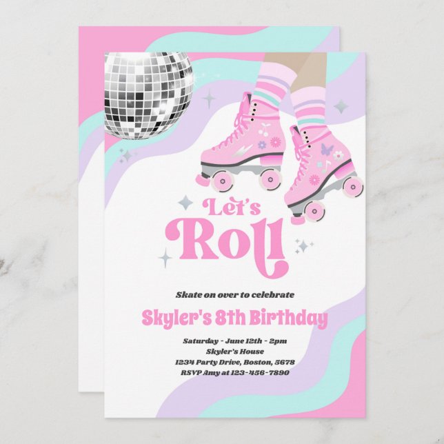 Groovy Retro Roller Skating Disco Birthday Party Invitation (Front/Back)