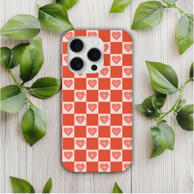 Groovy Retro Romantic Love Heart Red Chequerboard Case-Mate iPhone Case (Creator Uploaded)