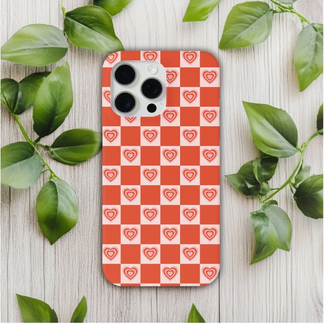 Groovy Retro Romantic Love Heart Red Chequerboard Case-Mate iPhone Case (Creator Uploaded)
