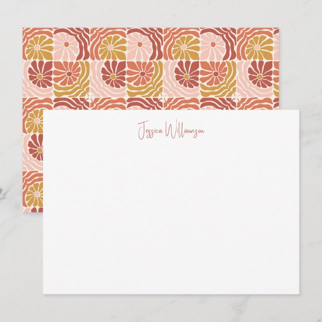 Groovy Retro Rosewood Clay Botanical Personalised  Card (Front/Back)